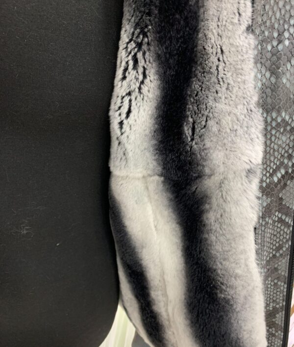 Genuine Python Leather Removable Real Rex Fur Lining Men's Grey Hoodie Jacket