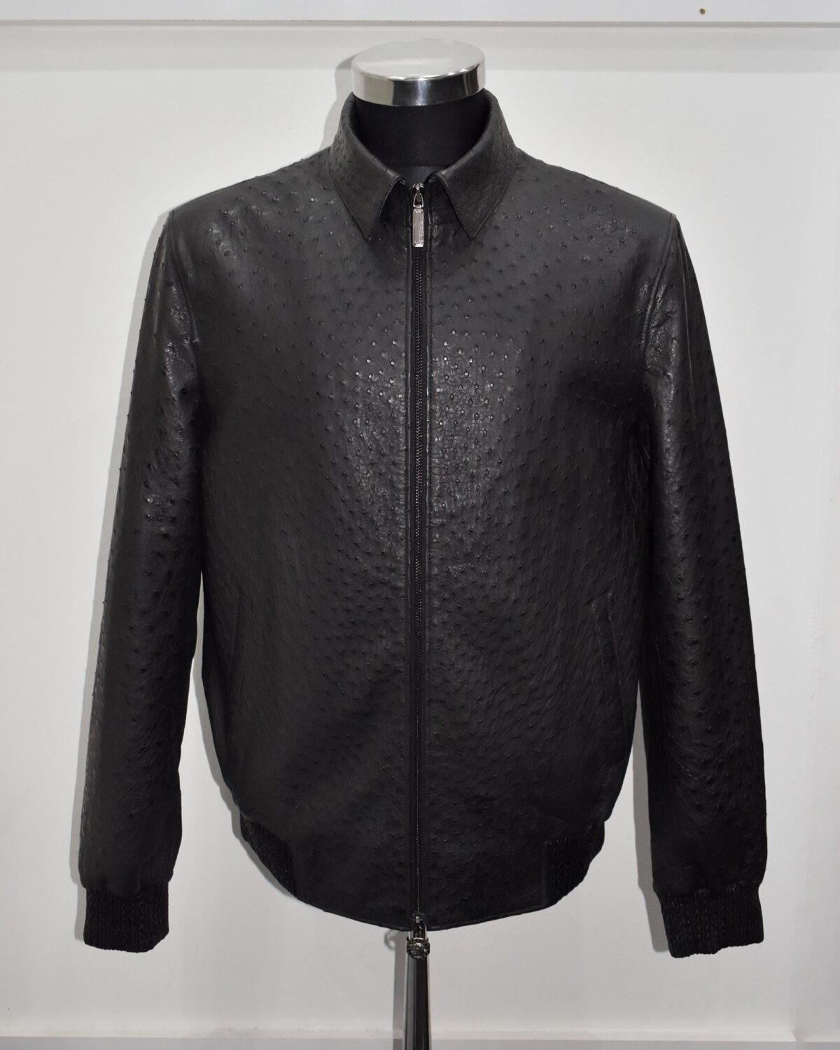 695e59fc59f447123fa567b0.jpg Genuine Ostrich Quill Leather Men's Black Luxury Handmade Bomber Jacket