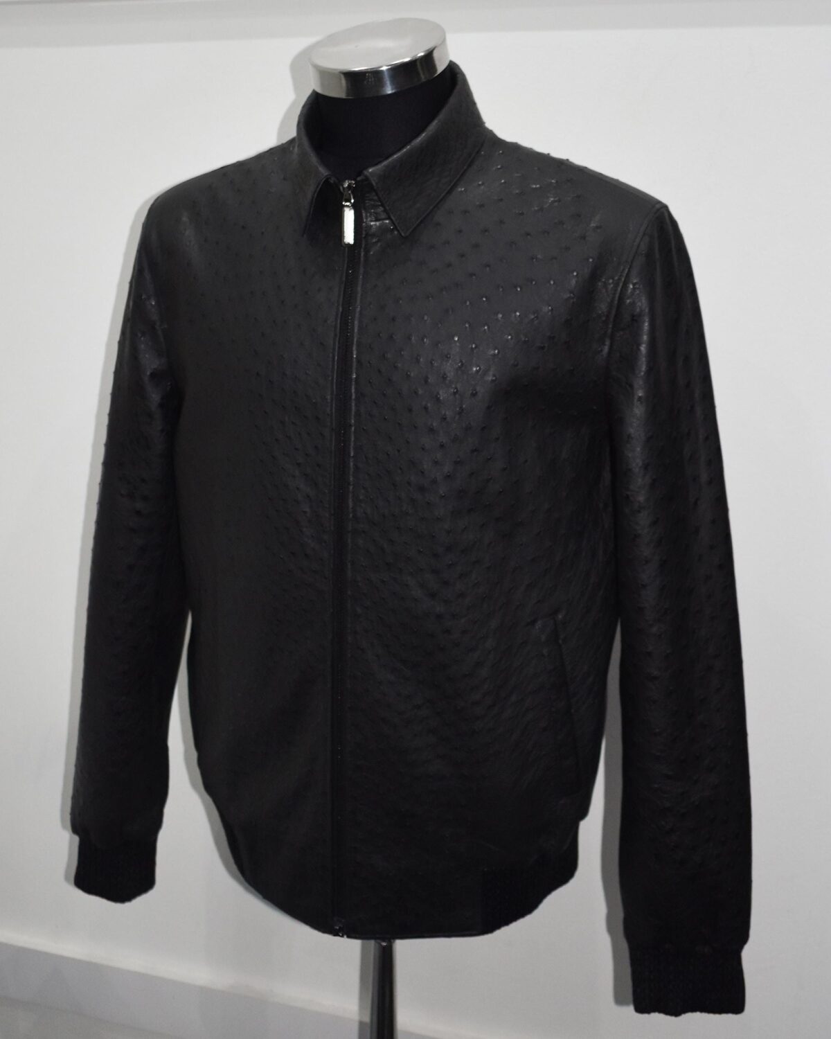 695e59fc59f447123fa56833.jpg Genuine Ostrich Quill Leather Men's Black Luxury Handmade Bomber Jacket