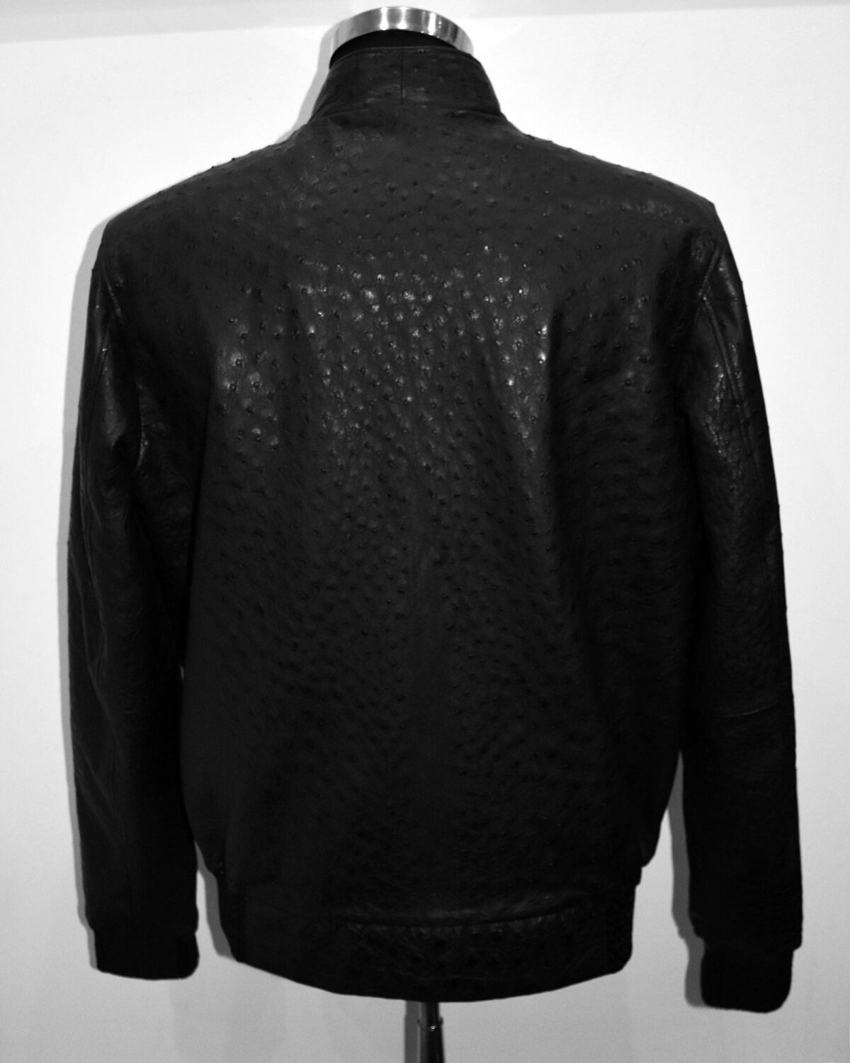 695e59fd59f447123fa568b8.jpg Genuine Ostrich Quill Leather Men's Black Luxury Handmade Bomber Jacket