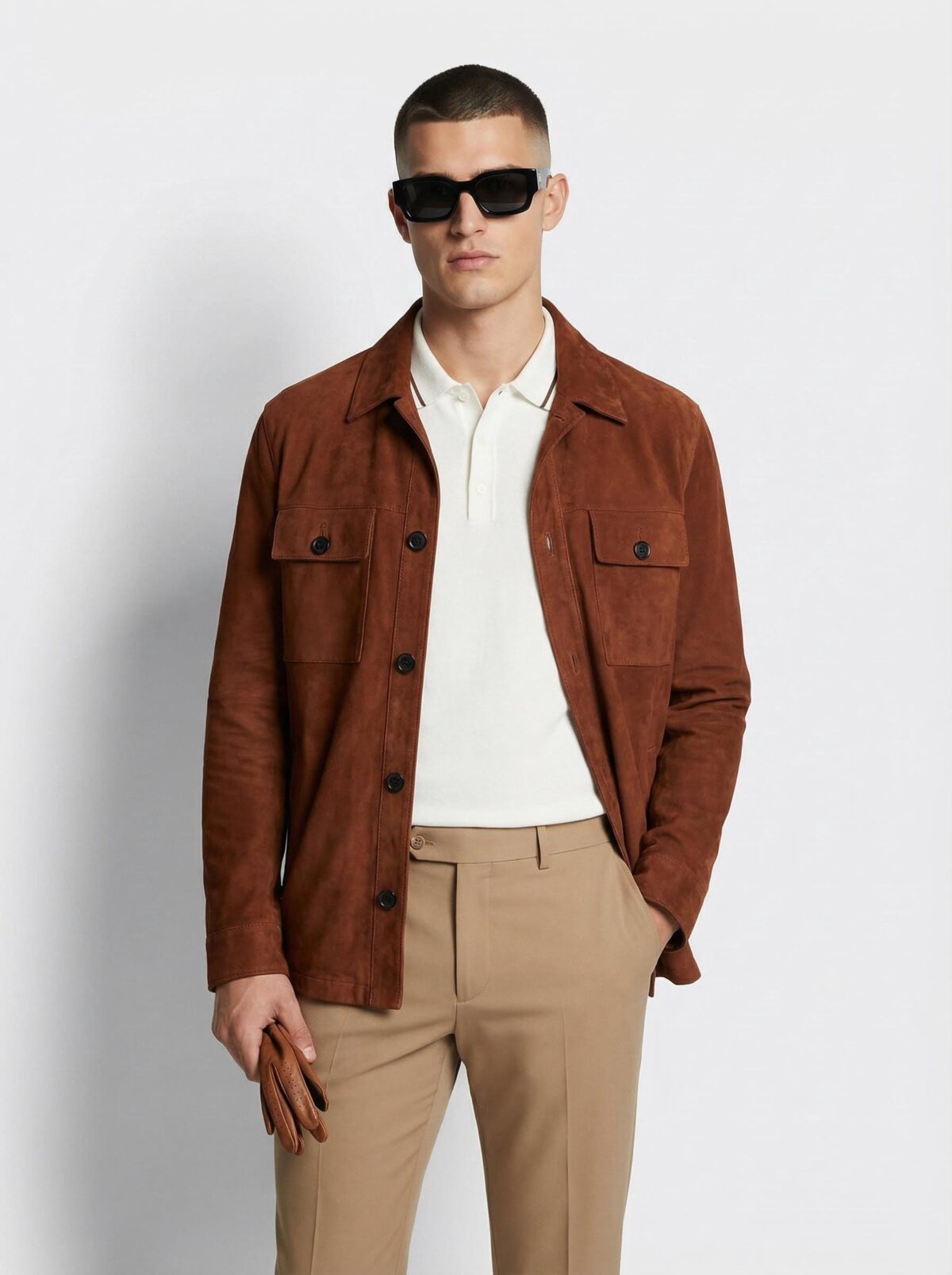 695e59fd59f447123fa568d9.jpg Tan Brown Suede Field Jacket | Men's Leather Shacket | Classic Button-Up Outerwear