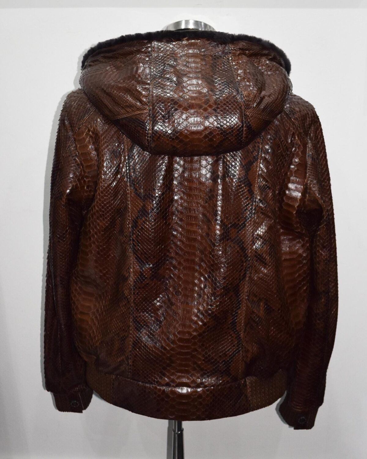 695e59fd59f447123fa568fa.jpg Genuine Python Leather Real Sheep Fur Lining Men's Luxury Brown Hoodie Jacket