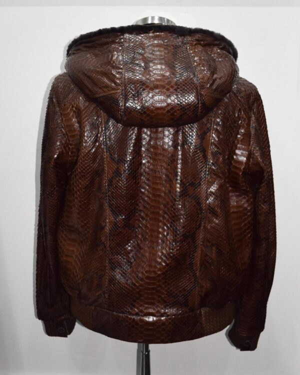 Genuine Python Leather Real Sheep Fur Lining Men's Luxury Brown Hoodie Jacket
