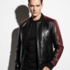 Men's Genuine Python Leather Black Red Bespoke Luxury Bomber Jacket