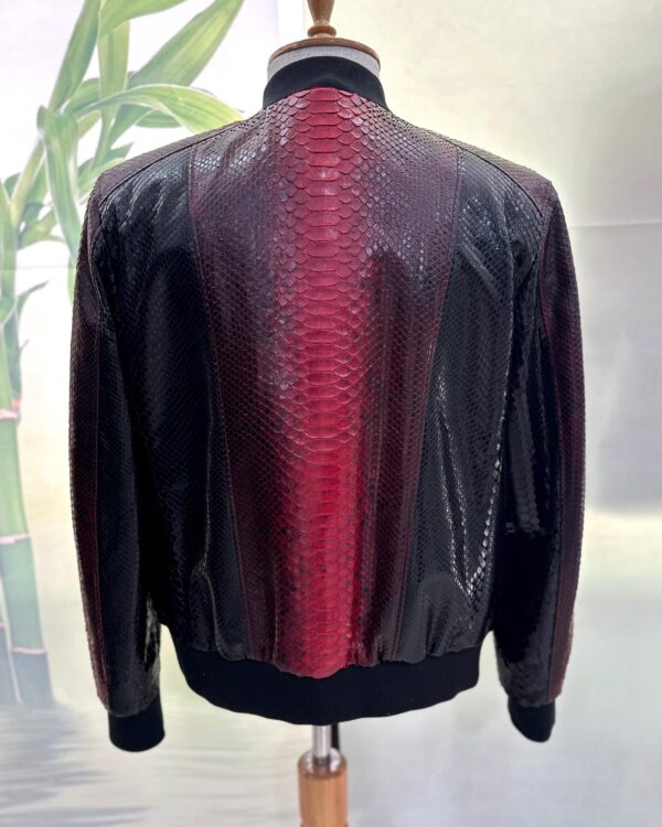 Men's Genuine Python Leather Black Red Bespoke Luxury Bomber Jacket