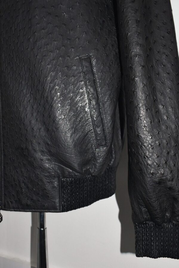Genuine Ostrich Quill Leather Men's Black Luxury Handmade Bomber Jacket