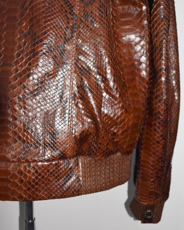 Genuine Python Leather Real Sheep Fur Lining Men's Luxury Brown Hoodie Jacket