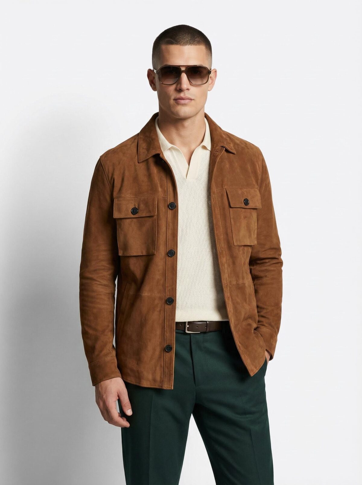 695e59fe59f447123fa569e8.jpg Tan Brown Suede Field Jacket | Men's Leather Shacket | Classic Button-Up Outerwear