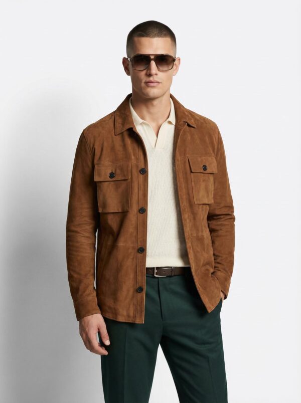 Tan Brown Suede Field Jacket | Men's Leather Shacket | Classic Button-Up Outerwear