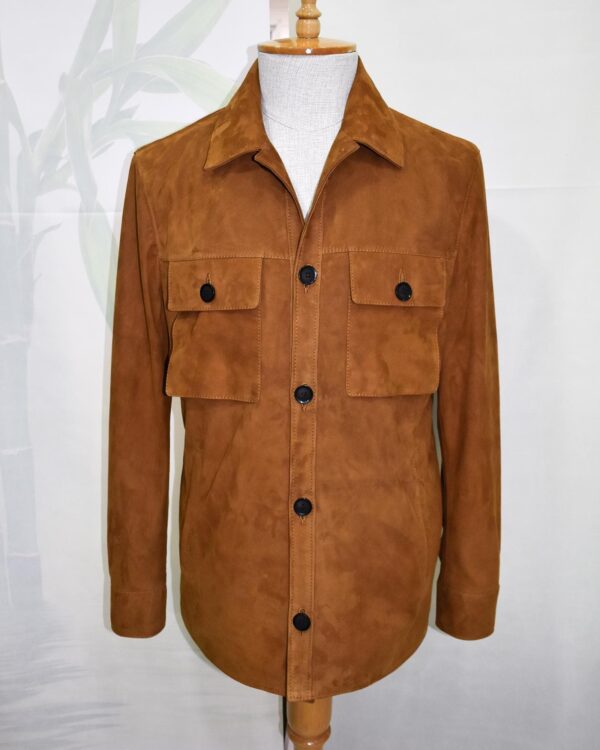 Tan Brown Suede Field Jacket | Men's Leather Shacket | Classic Button-Up Outerwear