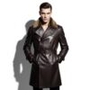 Men's Lambskin Leather Trench Coat: Shearling Fur Collar