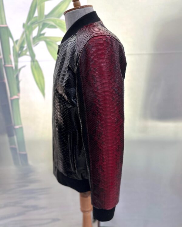 Men's Genuine Python Leather Black Red Bespoke Luxury Bomber Jacket