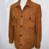 695e5a0059f447123fa56c79.jpg Tan Brown Suede Field Jacket | Men's Leather Shacket | Classic Button-Up Outerwear
