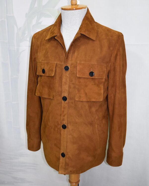 Tan Brown Suede Field Jacket | Men's Leather Shacket | Classic Button-Up Outerwear