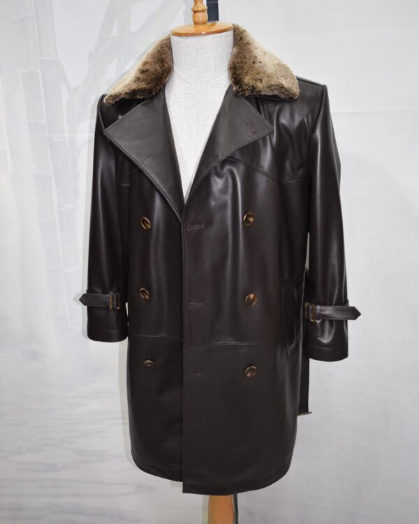 Men's Lambskin Leather Trench Coat: Shearling Fur Collar