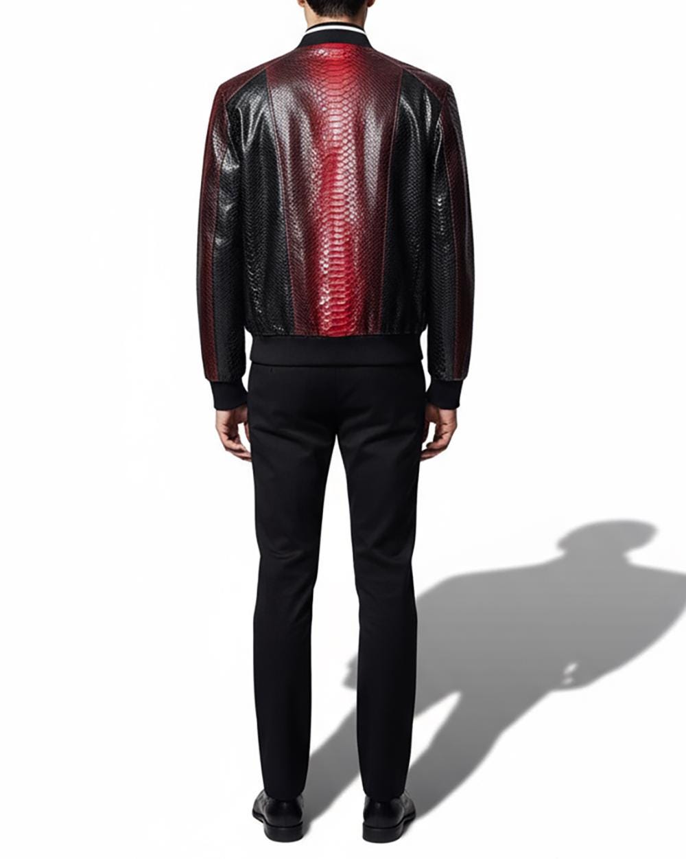 Men's Genuine Python Leather Black Red Bespoke Luxury Bomber Jacket