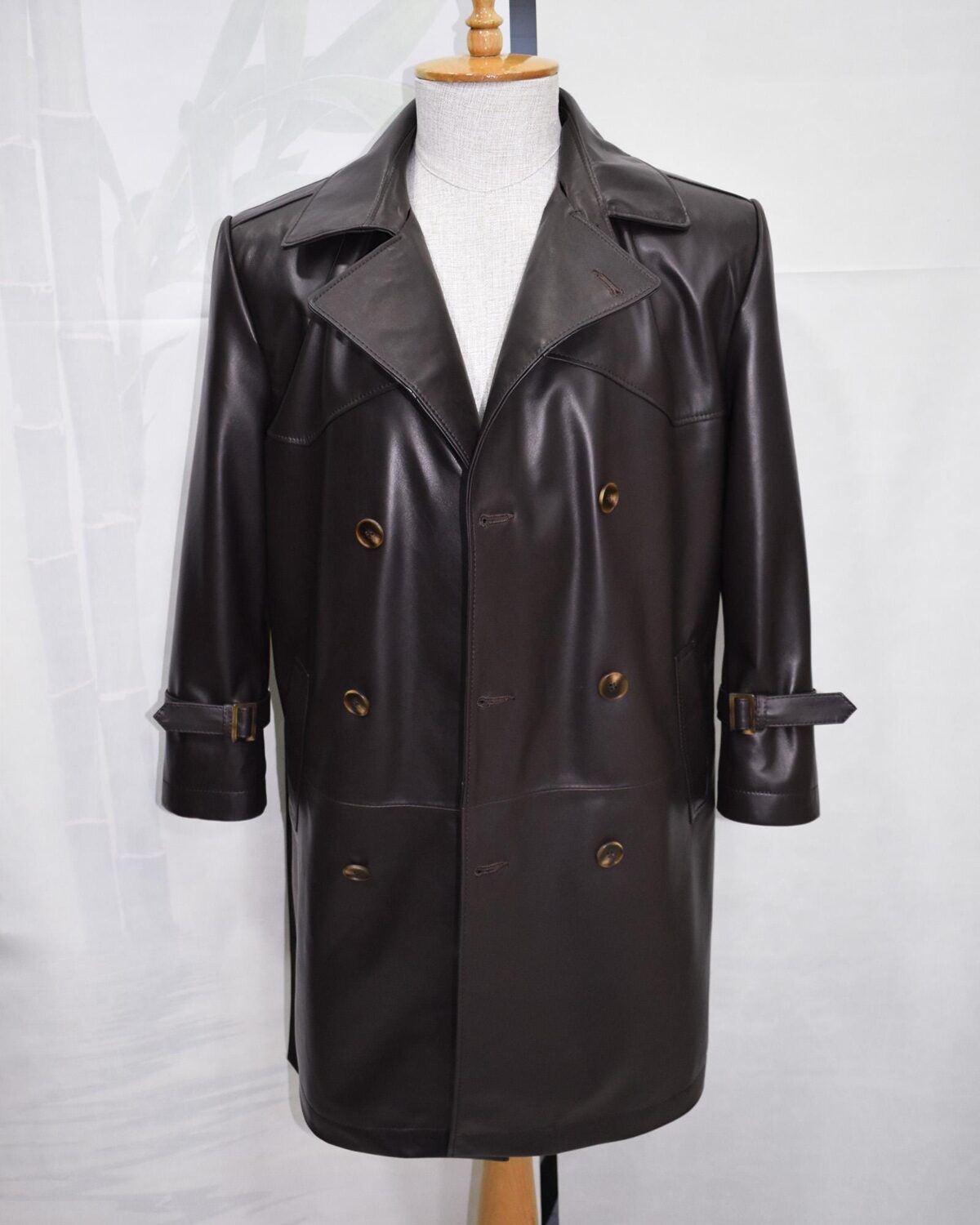 Men's Lambskin Leather Trench Coat: Shearling Fur Collar