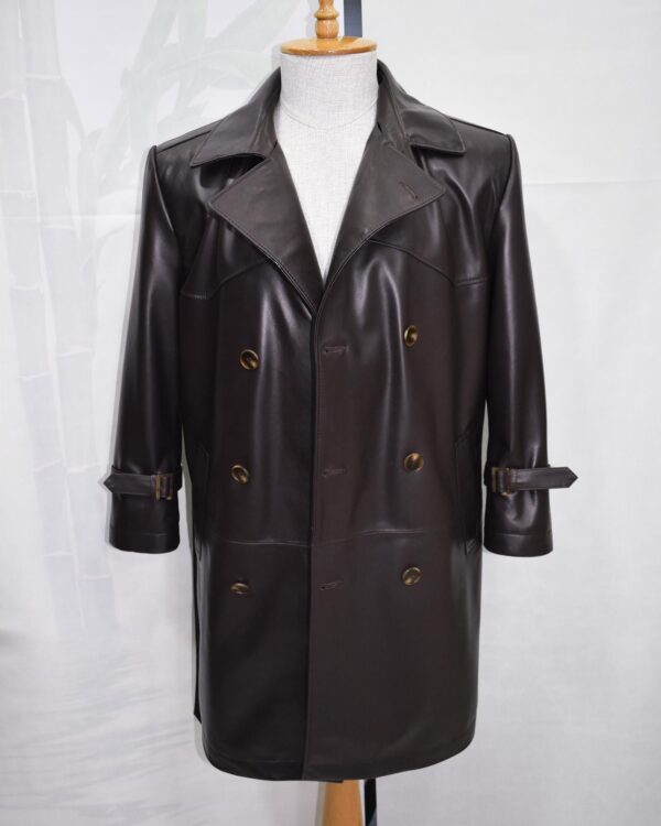 Men's Lambskin Leather Trench Coat: Shearling Fur Collar