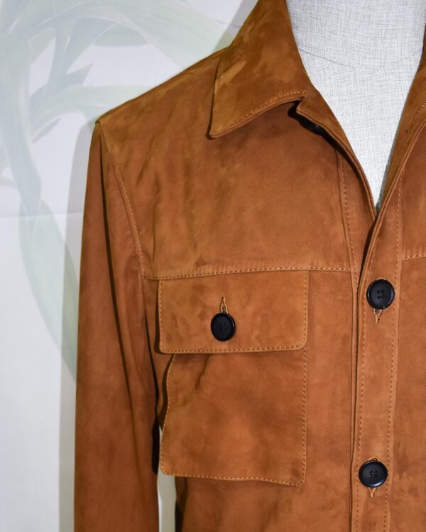 Tan Brown Suede Field Jacket | Men's Leather Shacket | Classic Button-Up Outerwear