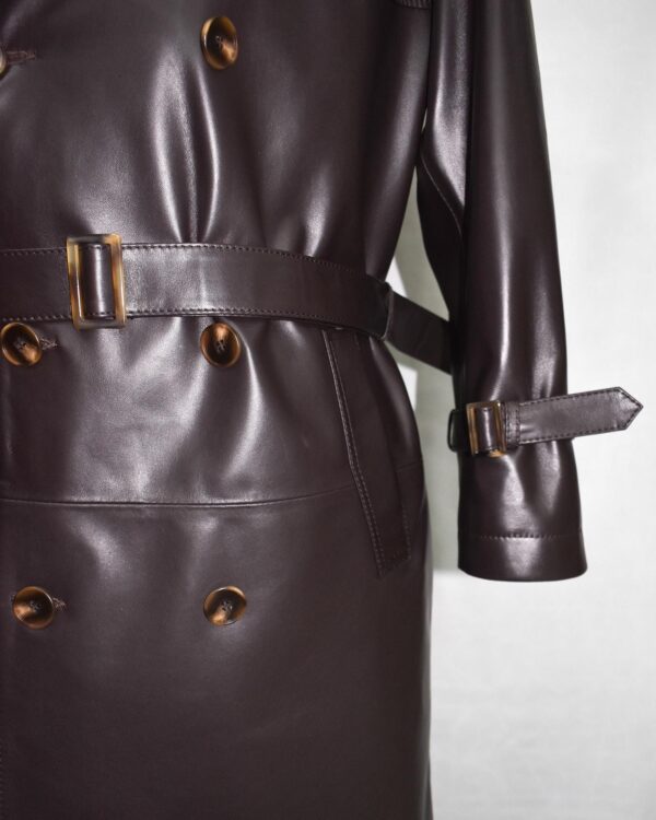 Men's Lambskin Leather Trench Coat: Shearling Fur Collar