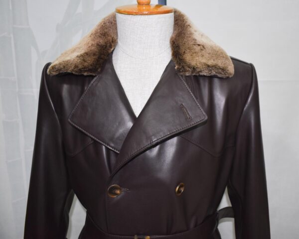 Men's Lambskin Leather Trench Coat: Shearling Fur Collar