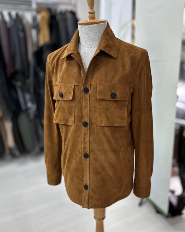 Tan Brown Suede Field Jacket | Men's Leather Shacket | Classic Button-Up Outerwear