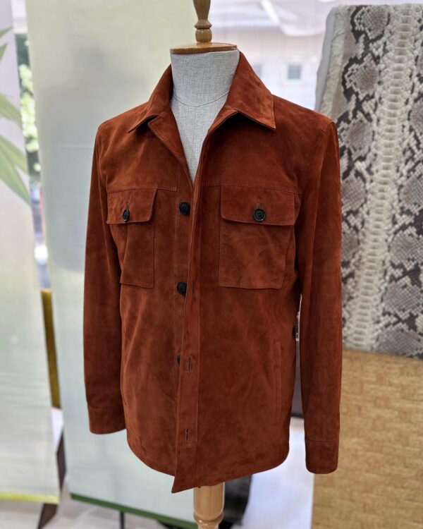 Tan Brown Suede Field Jacket | Men's Leather Shacket | Classic Button-Up Outerwear