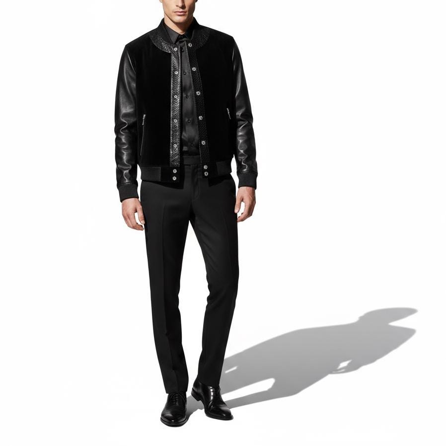 Men's Suede Jacket: Python Trim, Zip Pockets