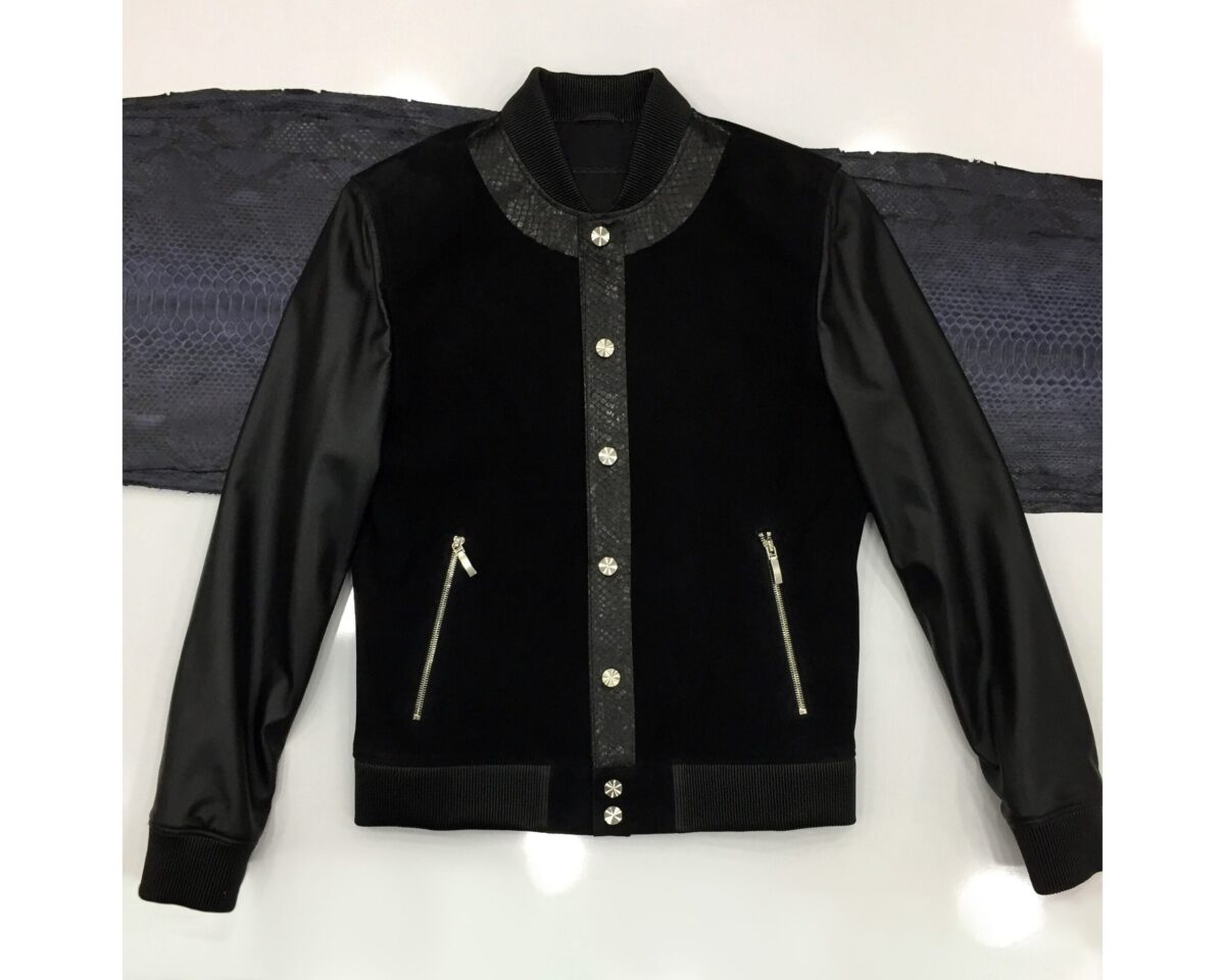 Men's Suede Jacket: Python Trim, Zip Pockets