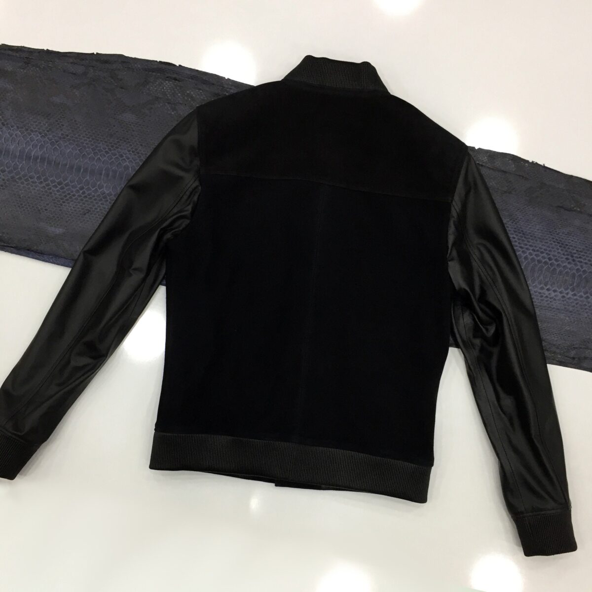 Men's Suede Jacket: Python Trim, Zip Pockets