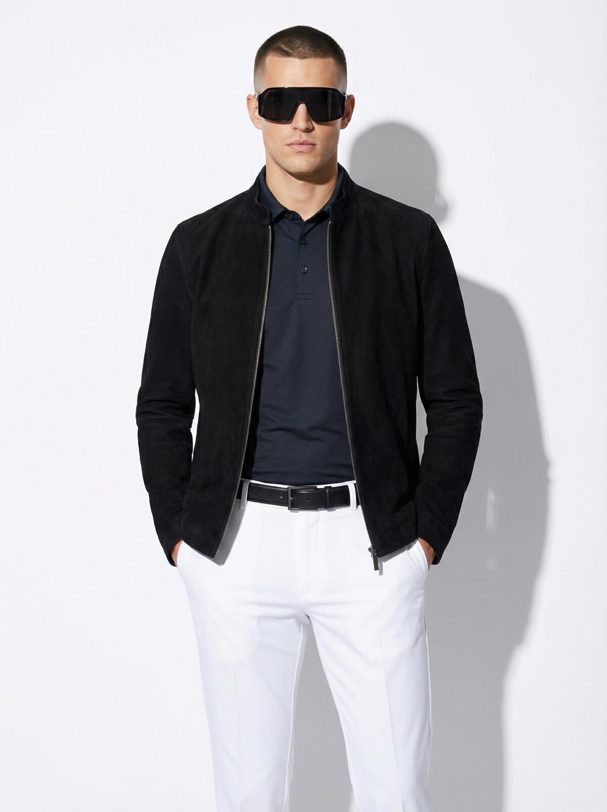 Metis Suede Stand Collar Jacket - Luxury Minimalist Genuine Leather Blouson Coat