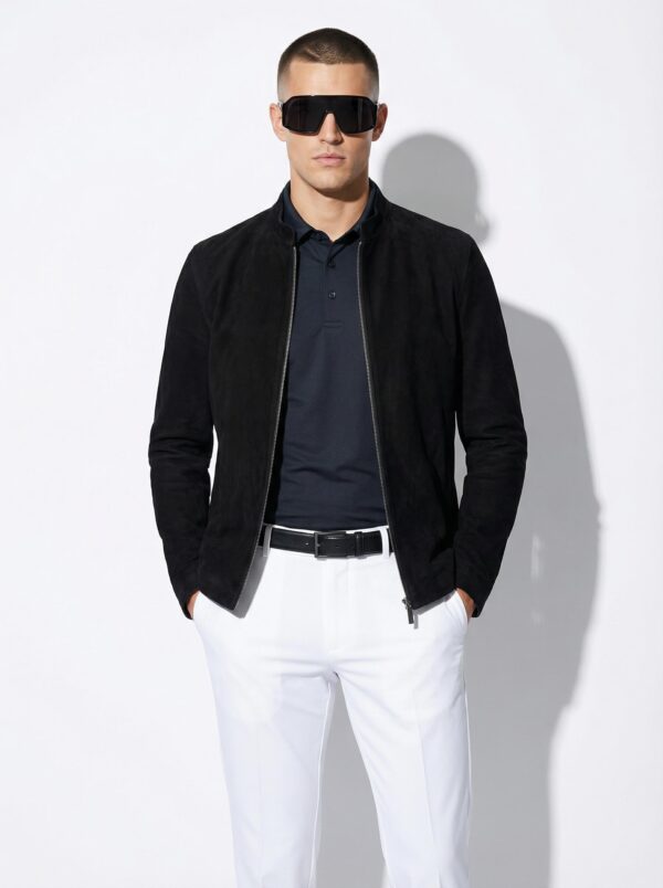 Metis Suede Stand Collar Jacket - Luxury Minimalist Genuine Leather Blouson Coat