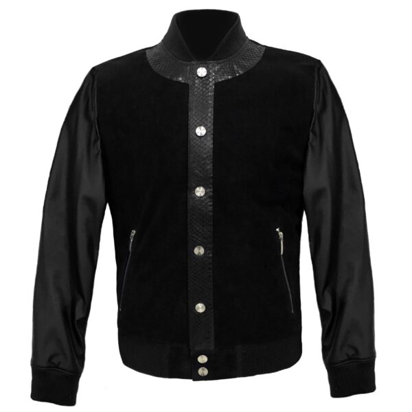 Men's Suede Jacket: Python Trim, Zip Pockets