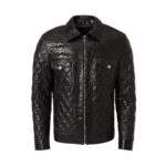 Men's Black Python Leather Trim Quilted Lambskin Jacket