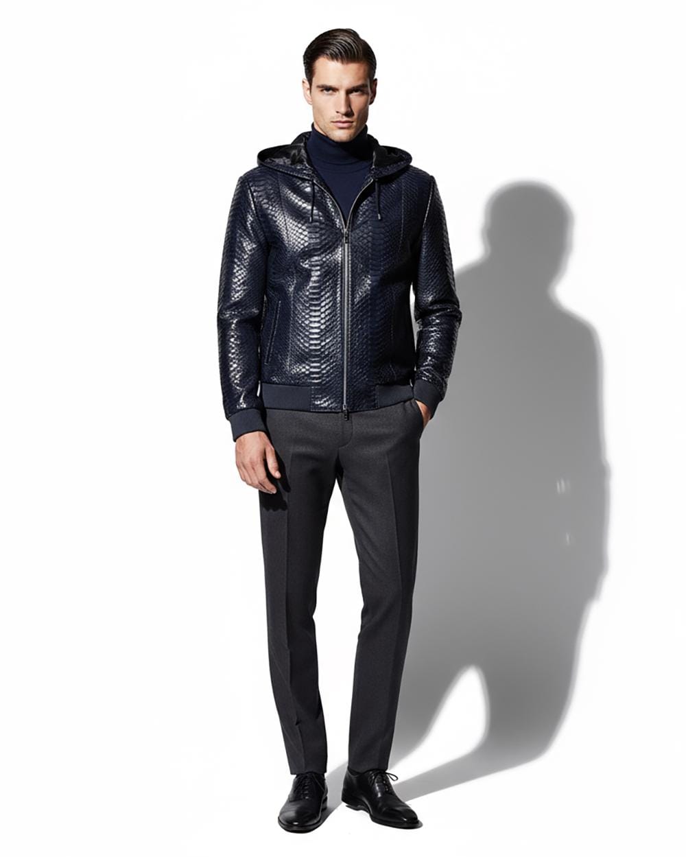 Men's Genuine Python Leather Luxury Snake Skin Exotic Hoodie Jacket