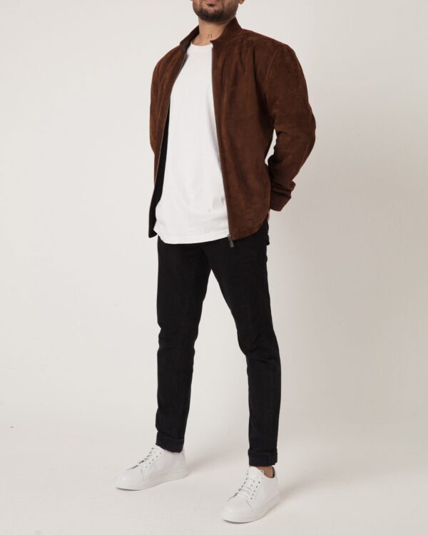 Metis Suede Stand Collar Jacket - Luxury Minimalist Genuine Leather Blouson Coat