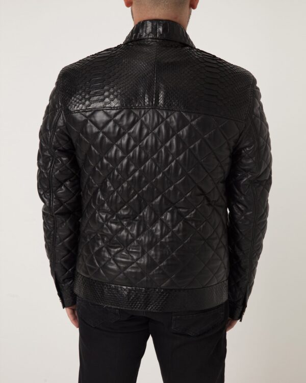 Men's Black Python Leather Trim Quilted Lambskin Jacket