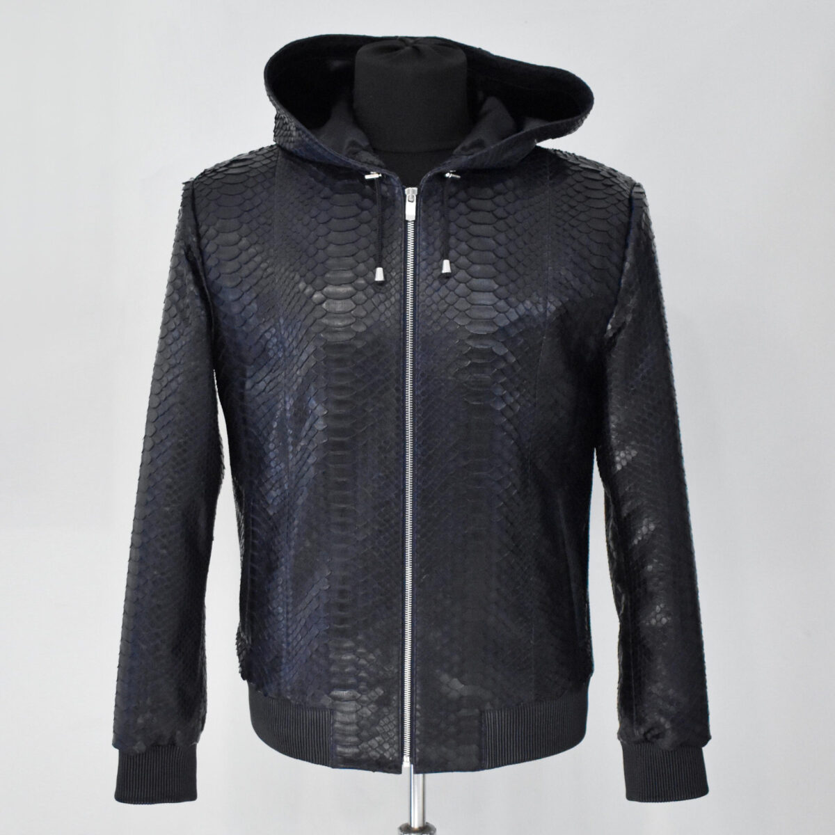 Men's Genuine Python Leather Luxury Snake Skin Exotic Hoodie Jacket