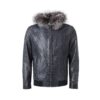 Blue Python Bomber Jacket with Fox Fur Hood