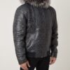 Men's Blue Python Leather Removable Fox Fur Hood Luxury Bomber Jacket