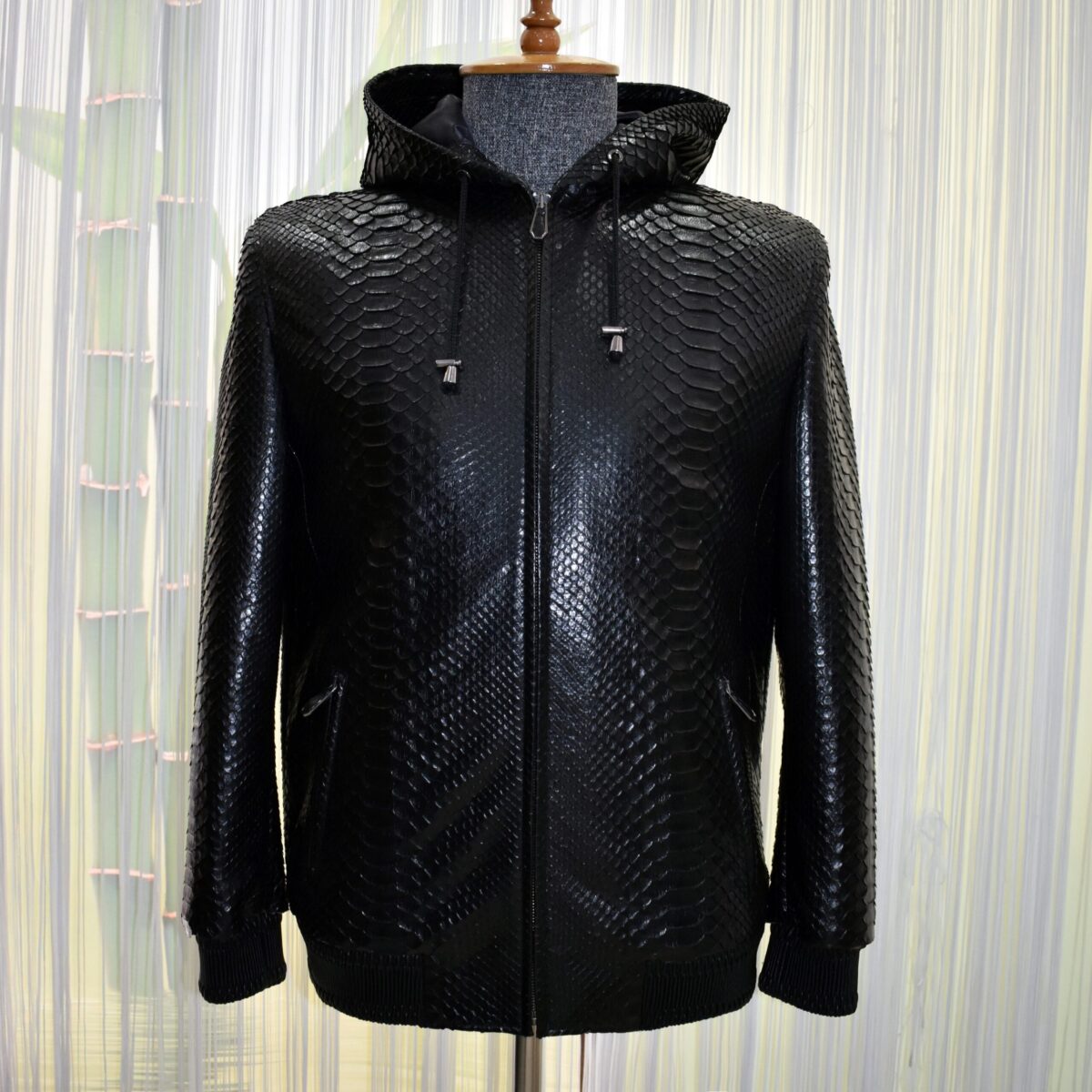 Men's Genuine Python Leather Luxury Snake Skin Exotic Hoodie Jacket