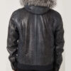Men's Blue Python Leather Removable Fox Fur Hood Luxury Bomber Jacket