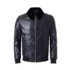 Men's Navy Blue Python Leather Detachable Mink Fur Collar Handmade Jacket