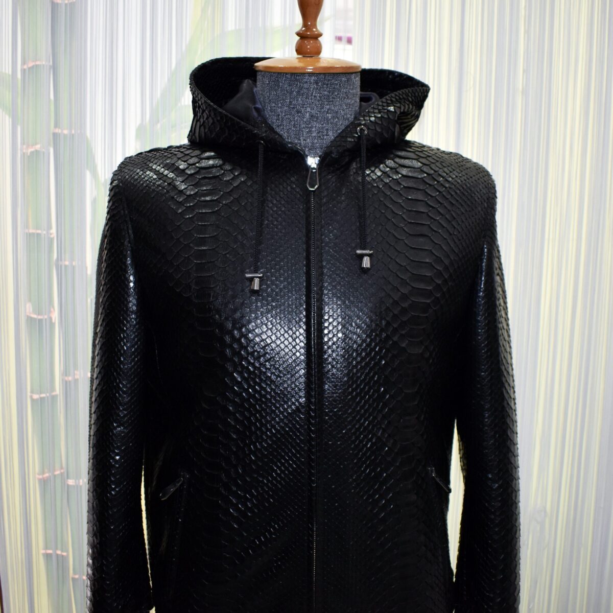 Men's Genuine Python Leather Luxury Snake Skin Exotic Hoodie Jacket