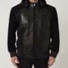 Men's Black Python Leather Suede Hoodie Jacket