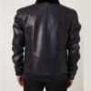 Men's Navy Blue Python Leather Detachable Mink Fur Collar Handmade Jacket