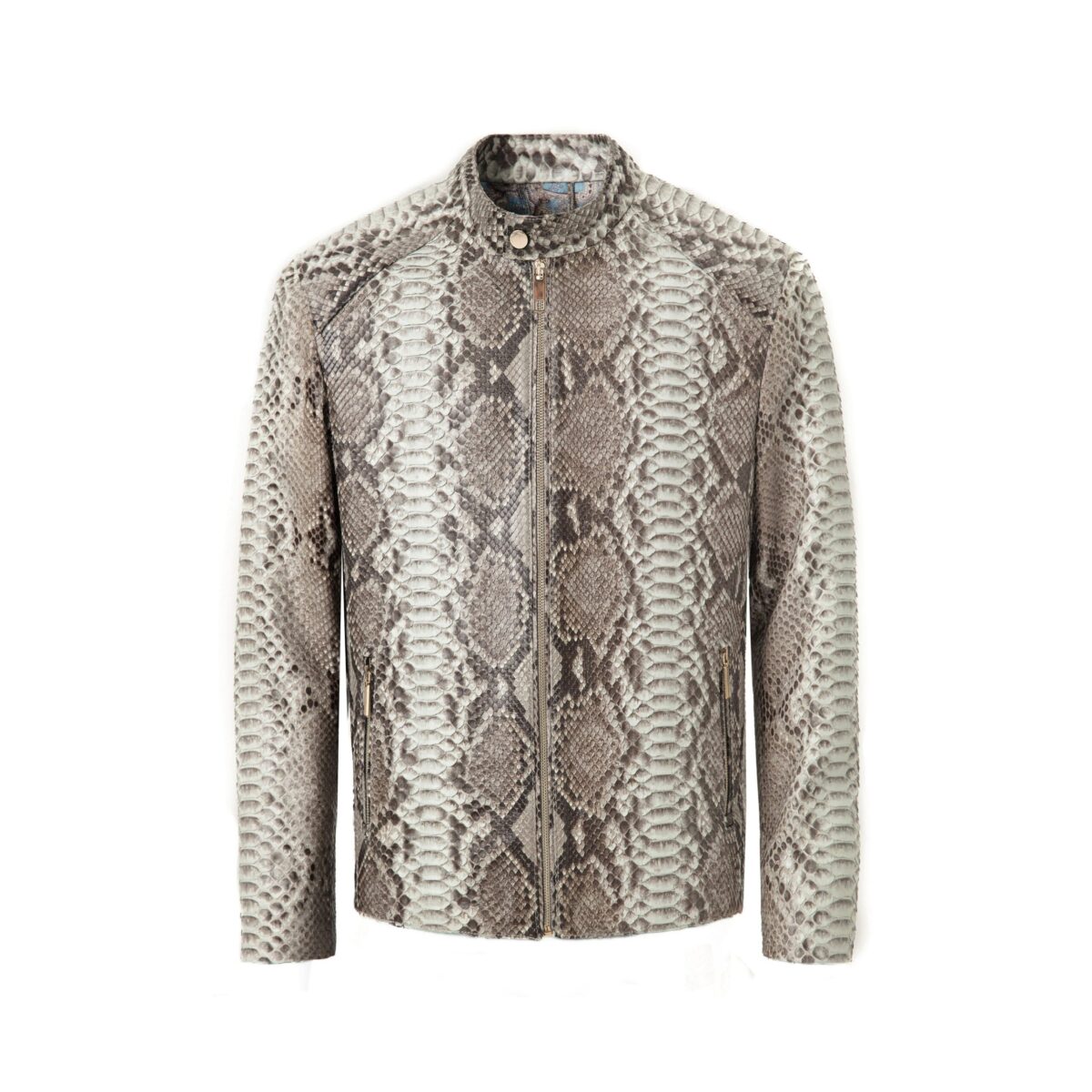 Men's Natural White And Black Python Leather Moto Jacket