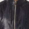 Men's Navy Blue Python Leather Detachable Mink Fur Collar Handmade Jacket