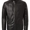 Men's Natural White And Black Python Leather Moto Jacket