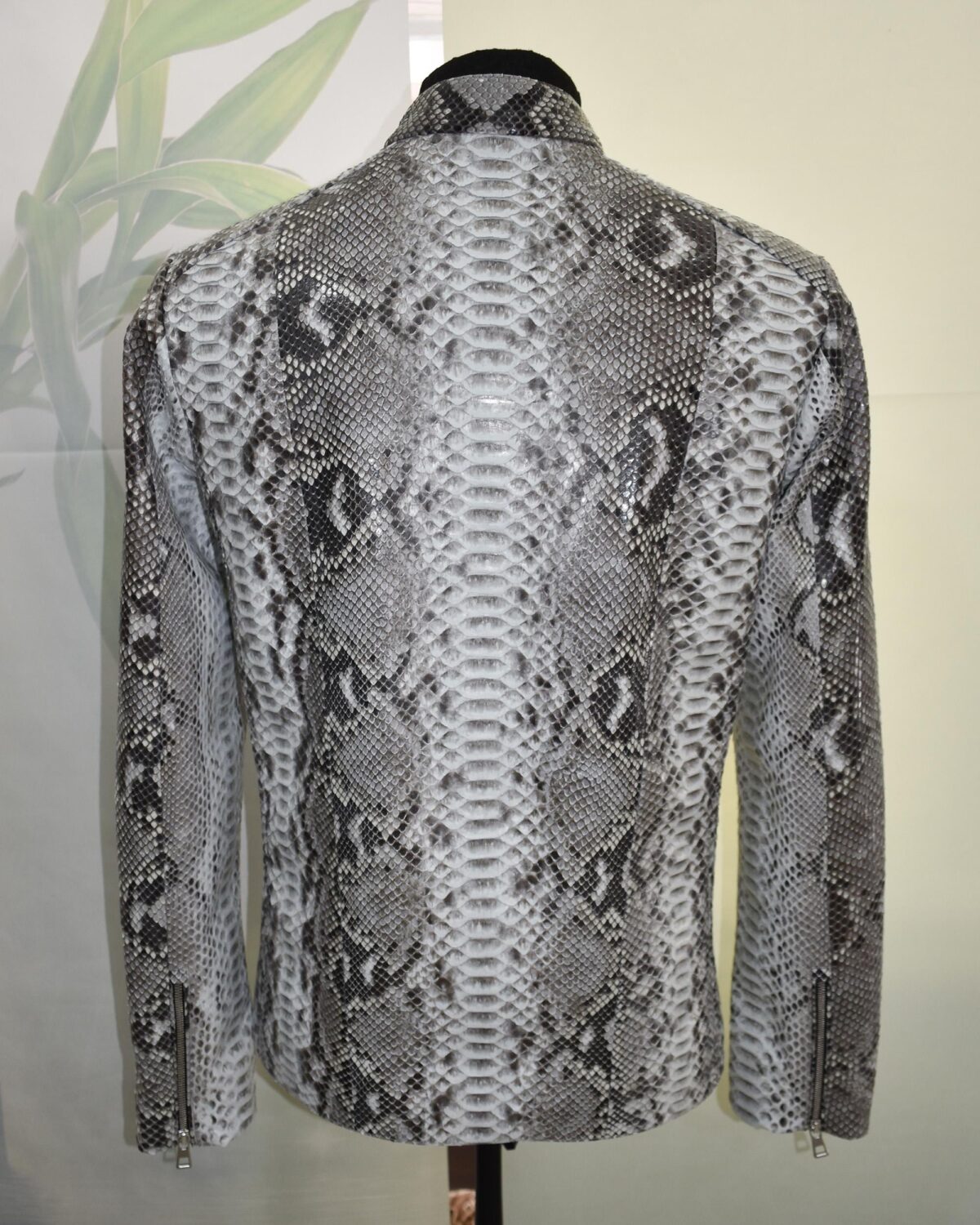 Men's Natural White And Black Python Leather Moto Jacket